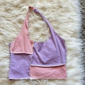 Light pink & light purple block halter top